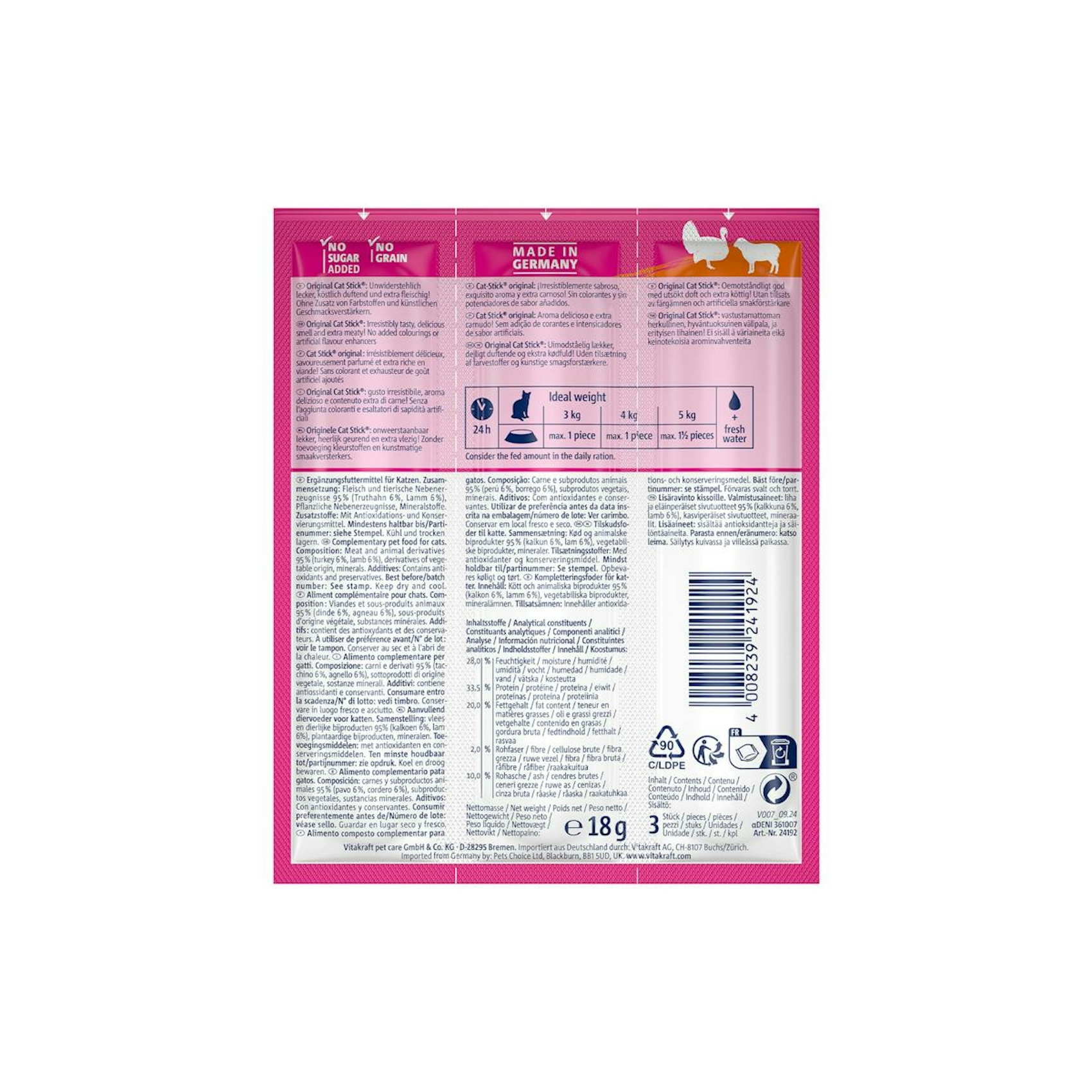 Snack Gatos Barritas Pavo Y Cordero Vitakraft 3 Uds