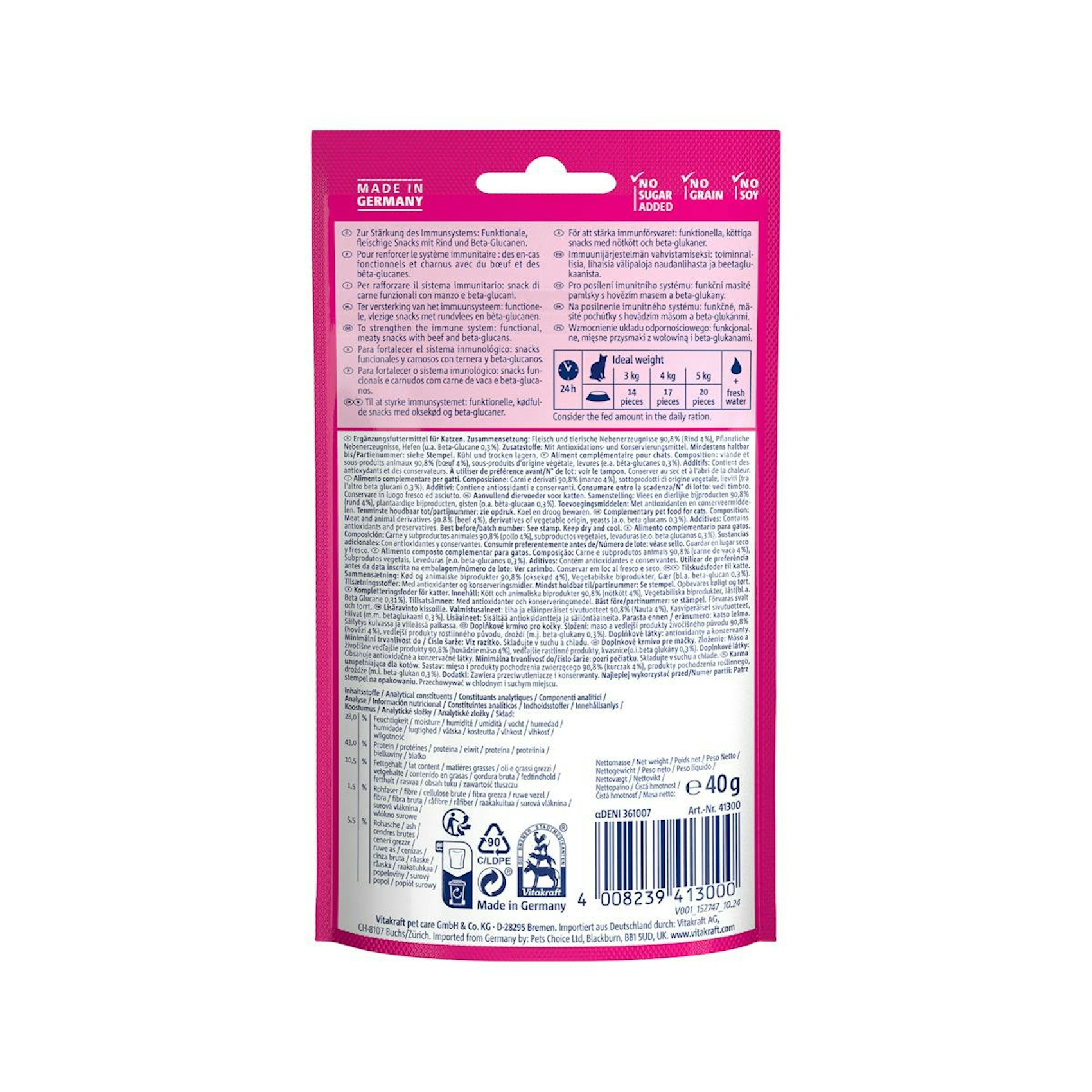 Snack Gatos Hearts Inmunity Ternera Vitakraft 40 G