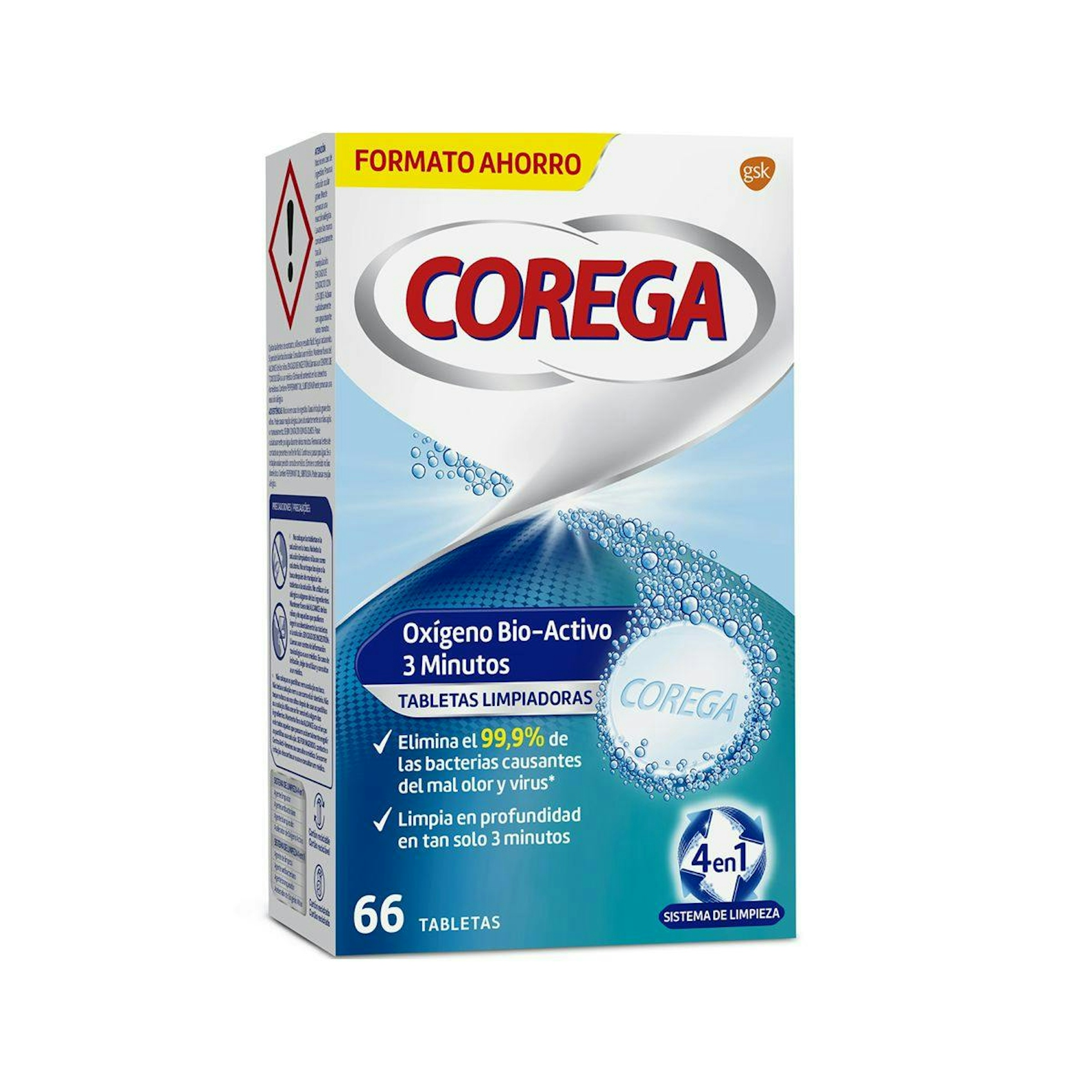 Tabletas Limpiadoras Oxígeno Bio-Activo 3 Mints Corega 66 Uds 0
